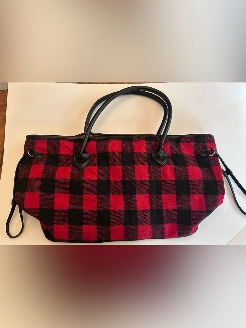 Plaid Red and Black Tote Bag with Black Handles